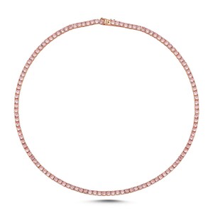 Pink sapphire tennis necklace in 14k 18k gold, Natural 4mm pink sapphire chain choker necklace, Pink sapphire light tennis necklace gold