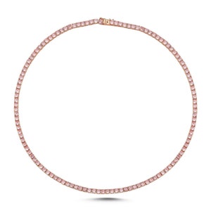 Pink sapphire tennis necklace in 14k 18k gold, Natural 4mm pink sapphire chain choker necklace, Pink sapphire light tennis necklace gold