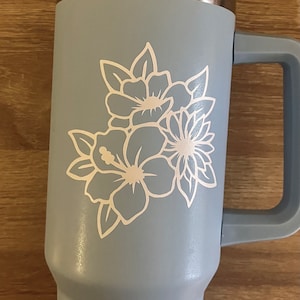 Stanley Cup Accessories holographic or white  3 inch Floral Flowers Sticker Vinyl for Tumblers Hydroflask Yeti Slm 30 oz 40 oz