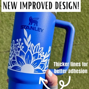 Decal for Stanley & other tumblers 5 inch floral white holographic Flowers Sticker Vinyl for Owala Tumblers Hydroflask Yeti Slm