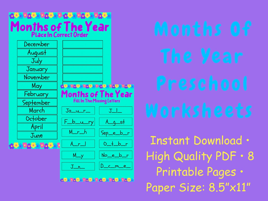 Months of the Year Preschool Worksheets - Etsy