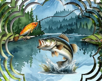 Bass Fishing Wind Spinner PNG Father's Day Sublimation Design for 8 10 inch Hanging Garden Spinner Fisherman Digital Download File