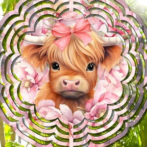 Highland Cow Wind Spinner PNG Cow Sublimation Design for 8 to 10 inch Hanging Garden Spinner Digital Download File