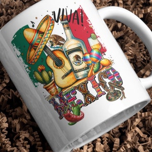 Viva México Hispanic Heritage Latino Coffee Cup Tea Mug Wrap Sublimation Design PNG para canecas de 11 oz e 15 oz Arquivos para download digital
