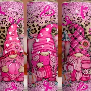 Cute Pink Gnomes Tumbler Wrap PNG Breast Cancer Awareness Sublimation Design For 20 oz  Skinny Tumblers Digital Instant Download File