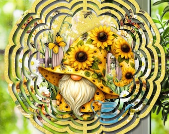 Lindo diseño de gnomo de girasol para hilandero de viento (sublimación PNG) para hilandero de 8 a 10 pulgadas, descarga digital