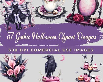 Gothic Halloween PNG Clipart Bundle Dark Academia Designs für Scrapbooking Crafts und Junk Journals Printable Digital Download Files