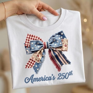 250e anniversaire de l'Amérique PNG Patchwork patriotique noeud Clipart Sublimation Design pour T shirts gobelets Mugs USA 1776 2026 téléchargement numérique
