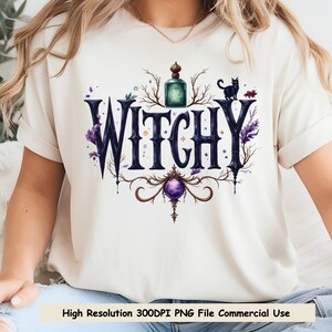 Witchy Halloween Clipart Bundle, Gothic Witch PNG, Witchcraft Clipart, Dark Feminine Mystical Sublimation Design Typography Digital Download
