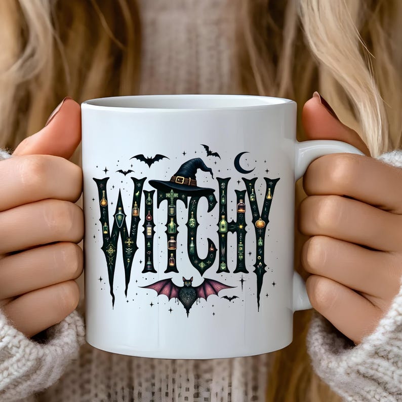 Witchy Halloween Clipart Bundle, Gothic Witch PNG, Witchcraft Clipart, Dark Feminine Mystical Sublimation Design Typography Digital Download