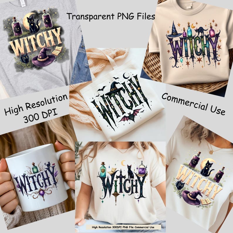 Witchy Clipart Bundle for Sublimation Projects High Resolution 300 DPI Image Transparent PNG for Tshirts Mugs and Crafts Digital Download