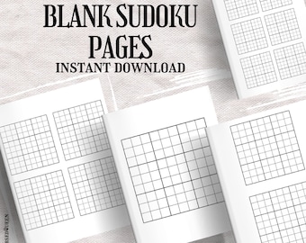May include: Printable blank Sudoku pages.  Downloadable digital product.  Instant download.  Blank Sudoku grids.