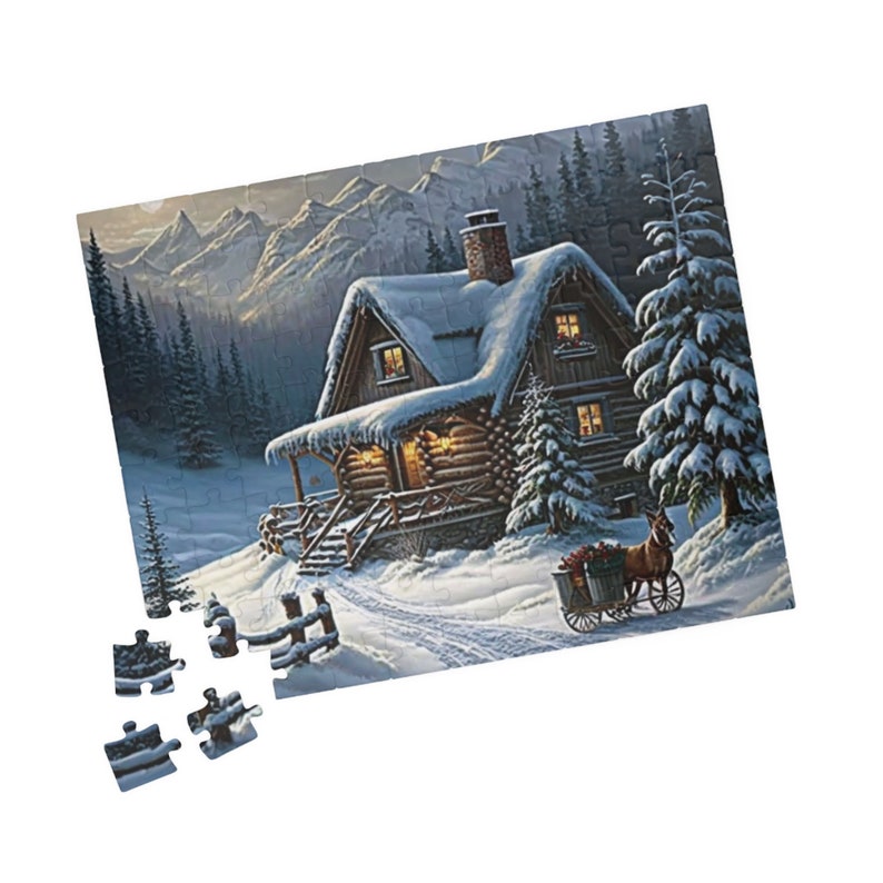 Winter Snow Log Cabin Jigsaw Puzzle Etsy