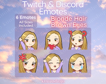 Cute Girl Emotes | Blonde Hair Brown Eyes Kawaii Twitch / Discord / Youtube Emotes / Stickers for Streaming