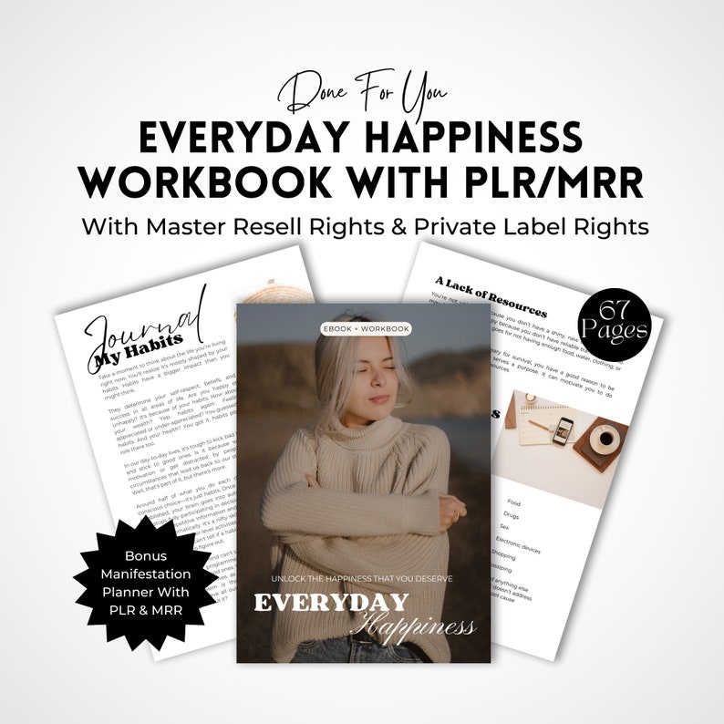 Everyday Happiness Guide Master Resell Rights Happiness Workbook Self Love Workbook Happiness eBook PLR Done For You Guide. image 1