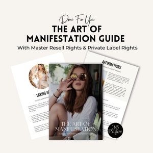 May include: A guide to the art of manifestation with 36 pages of information. The cover features a woman wearing sunglasses and a white shirt. The title "The Art of Manifestation" is in bold, black text.