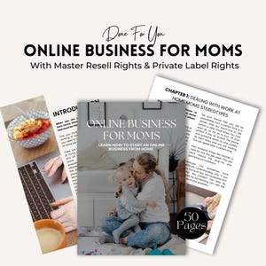 K&ouml;nnte beinhalten: Ein Leitfaden f&uuml;r M&uuml;tter, um ein Online-Gesch&auml;ft von zu Hause aus zu starten. Das Cover zeigt eine Mutter und ihre Tochter, die sich umarmen, mit dem Titel "Online-Gesch&auml;ft f&uuml;r M&uuml;tter" und dem Text "Lernen Sie, wie Sie ein Online-Gesch&auml;ft von zu Hause aus starten".