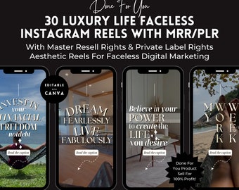 Luxury Life Faceless Reels Content Library PLR | Master Resell Rights (MRR) | Done For You (DFY) | Faceless Instagram Story Template.