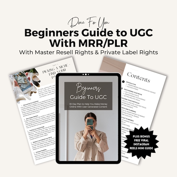 Guía para principiantes de UGC con derechos de reventa principales (MRR) y derechos de etiqueta privada (PLR) / Guía de marketing digital para vender hecha para usted.