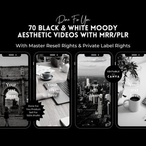 70 Black and White Faceless Reels with Master Resell Rights (MRR) and Private Label Rights (PLR) | Done For You Faceless Aesthetic Videos.