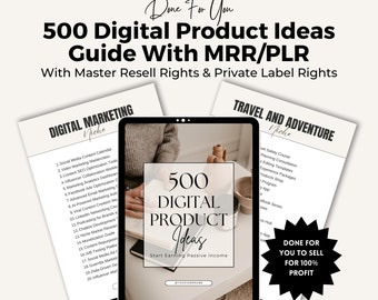 500 idee di prodotti digitali per la guida al reddito passivo / MRR / Magnete principale Done For You / Diritti di etichetta privata / PLR / Modello Canva.