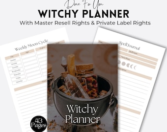 Witch Life Planner: Tarot, Astrology, Spell Book (Canva Editable, Digital Download, PLR MRR Rights)