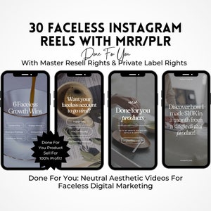 Faceless Reels With Master Resell Rights | Faceless Instagram | Done For You Content Library | Faceless Digital Marketing | Canva Template.