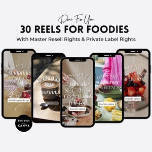 Food Instagram Reels | 30 Recipe Videos, MRR PLR (Canva Editable)