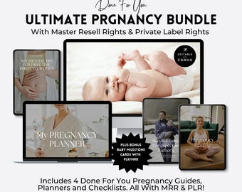 Pregnancy Planner PLR. Editable Canva Templates, Checklists and Parenting Guides. MRR Bundle.