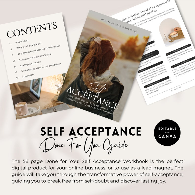 Self Acceptance Journal with Master Resell Rights Editable PLR Canva Template Lead Magnet Coach Spiritual Business Workbook. image 2