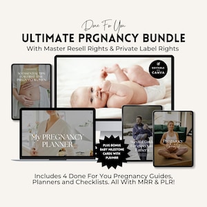 Pregnancy Bundle PLR MRR | Editable Canva Templates | Master Resell Rights | Digital Pregnancy Planner & Checklists | Mom To Be Bundle.