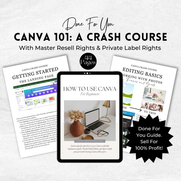 Canva Crash Course | PLR Digital Products | Master Resell Rights | PLR Ebook | How To Use Canva | Canva Guide | Done For You.