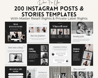 200 publications Instagram : modèles de réseaux sociaux Canva pour les entreprises (téléchargement numérique MRR/PLR)