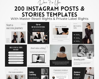 200 Instagram Posts & Stories Templates: Editable Canva Social Media (PLR MRR)