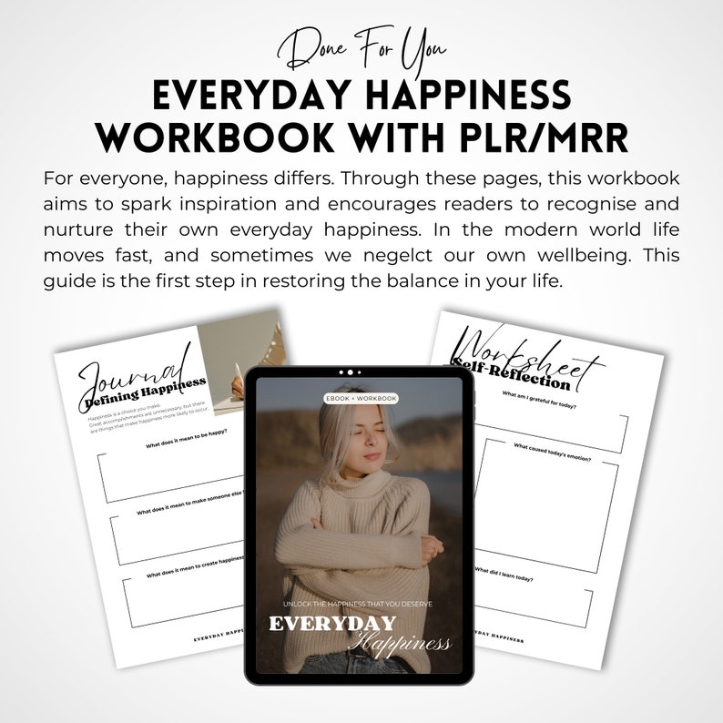 Everyday Happiness Guide Master Resell Rights Happiness Workbook Self Love Workbook Happiness eBook PLR Done For You Guide. image 3