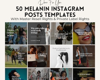Melanin Social Media Templates. Instagram Post Designs for Faceless Digital Marketing.