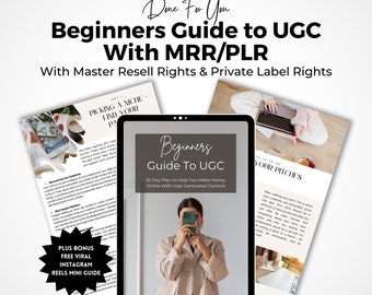 UGC Content Creator | Beginners Guide To UGC | Master Resell Rights | Private Label Rights | UGC Canva Template | Done For You eBook.