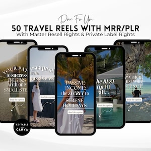 50 Travel Instagram Reels: MRR PLR Canva Templates (Digital Download)