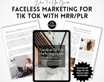 EBook e guida al marketing TikTok senza volto / Diritti di rivendita master (MRR) e diritti di etichetta privata (PLR) / Prodotto digitale Done For You.