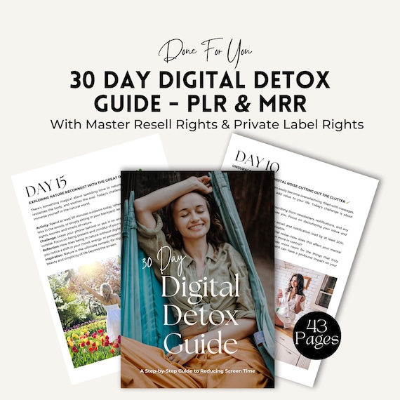 30-Day Digital Detox Guide: PLR, MRR Ebook (Canva Editable)