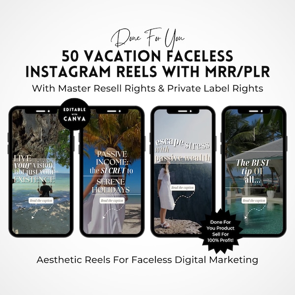 Faceless Reels Content Library Master Resell Rights (MRR) & Private Label Rights (PLR) | Vacation | Neutral Aesthetics for Digital Marketing
