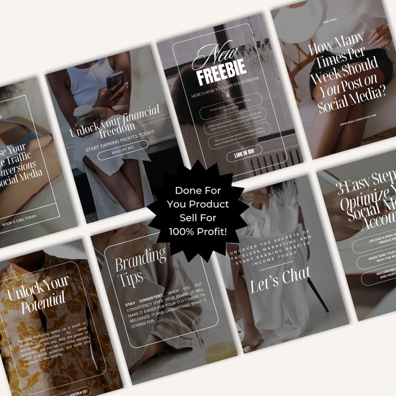 Pu&ograve; includere: Un collage di nove modelli di post Instagram con suggerimenti per far crescere un'azienda sui social media. I modelli presentano una variet&agrave; di colori e font e includono testo come "Sblocca la tua libert&agrave; finanziaria", "Suggerimenti per il branding", "Quante volte a settimana dovresti pubblicare sui social media?" e "3 semplici passaggi per ottimizzare il tuo account di social media".