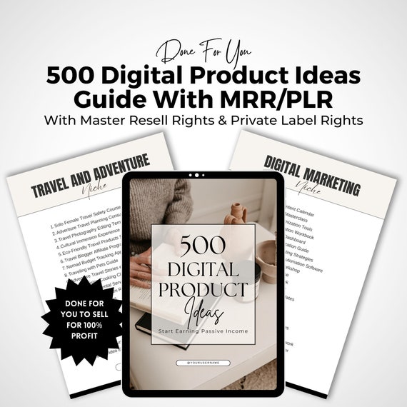 500 Digital Product Ideas Guide: MRR & PLR Canva Template (Digital Download)