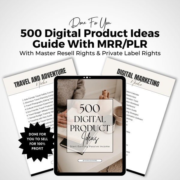 500 idées de produits numériques | Droits principaux de revente | Modèle de toile | Droits de label privé | Ebook produit numérique fait pour vous | Côté animation.
