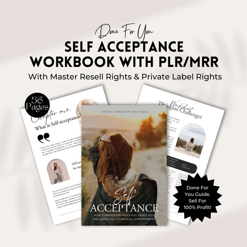 Self Acceptance Journal with Master Resell Rights Editable PLR Canva Template Lead Magnet Coach Spiritual Business Workbook. image 1