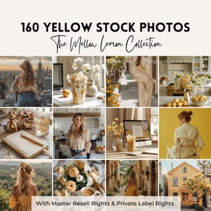 Yellow Aesthetic Stock Photos | Faceless Digital Marketing Images | Faceless Branding | Instagram Reel Cover | MRR & PLR Stock Photo Bundle.