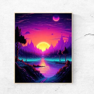 18&quot;x24&quot; Synthrise retro space travel poster, Cool retro poster, retro sunrise (No Frame)