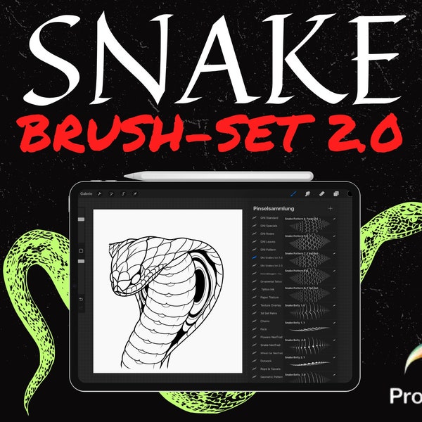 Professional Procreate Snake Brushset Vol.2, conceptions de tatouage, conception néotraditionnelle, art d’illustration, timbres Flash Procreate, art iPad