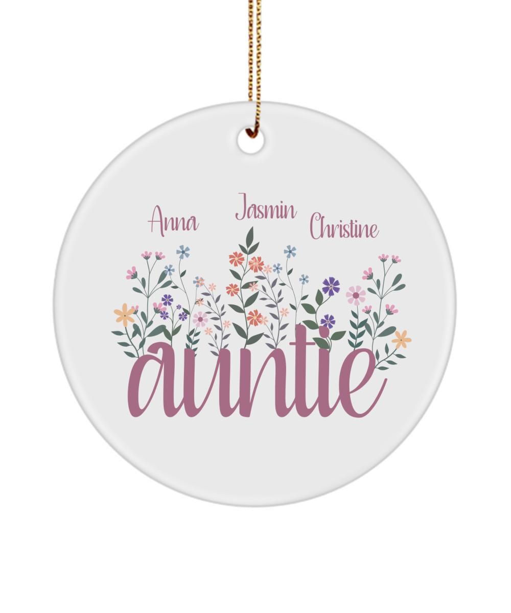 Personalized Auntie Ornament | Custom Floral Aunt Ornament Gift ...