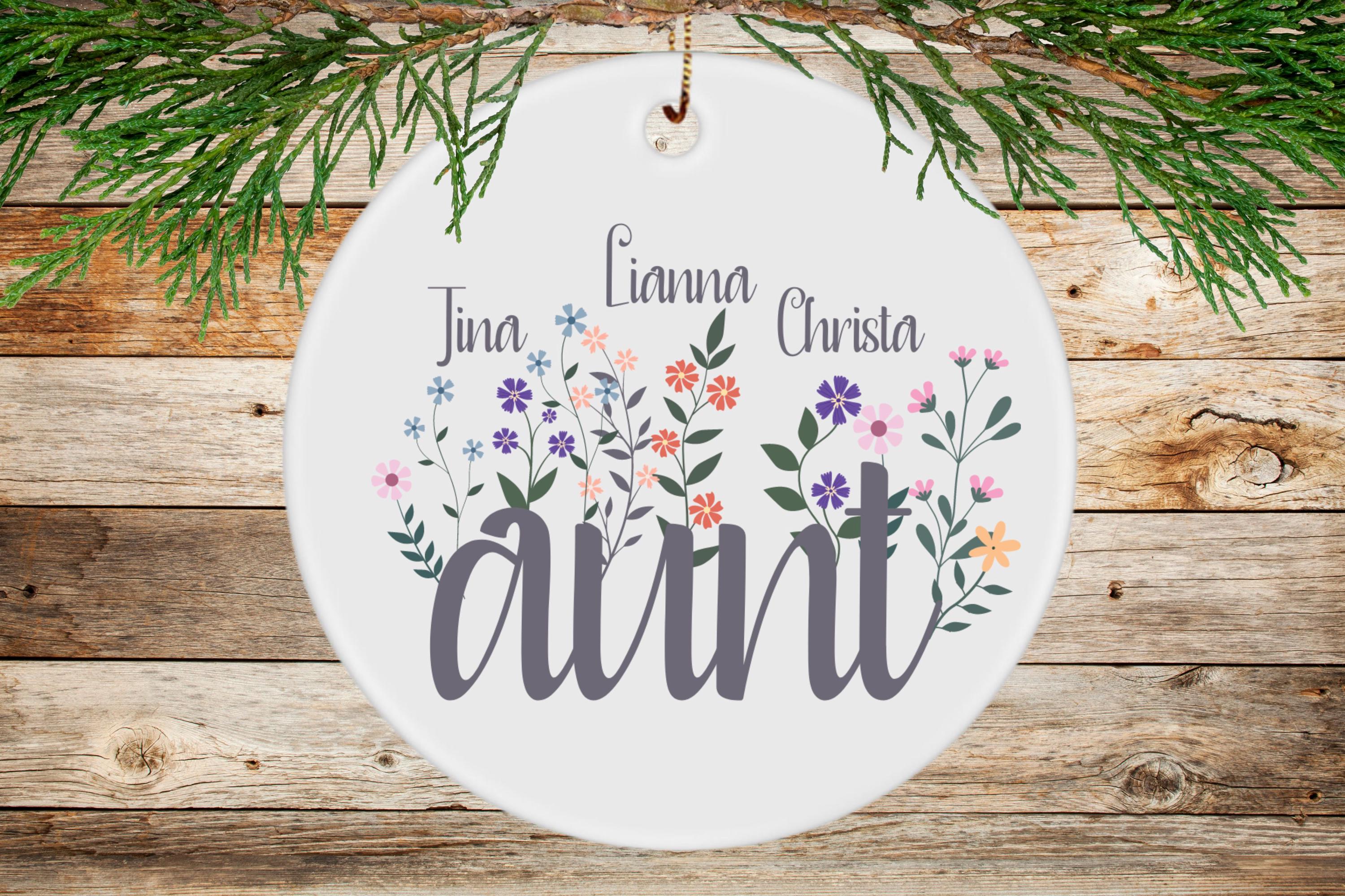 Personalized Auntie Ornament | Custom Floral Aunt Ornament Gift ...
